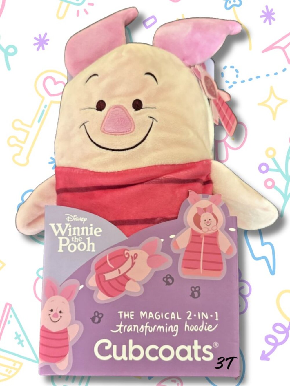 🐷 Disney Cubcoats Piglet 2‑in‑1 Plush → Hoodie – Size 3T (NIB) 🐷